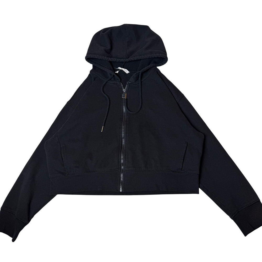Bluenotes Full Zip Hoodie Black Cropped Fleece Athleisure Normcore Soft Girl XL